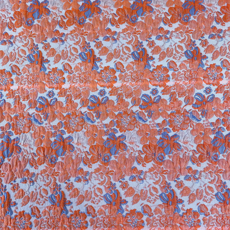 Delicate Floral Cotton Blend Jacquard - Coral/Blue