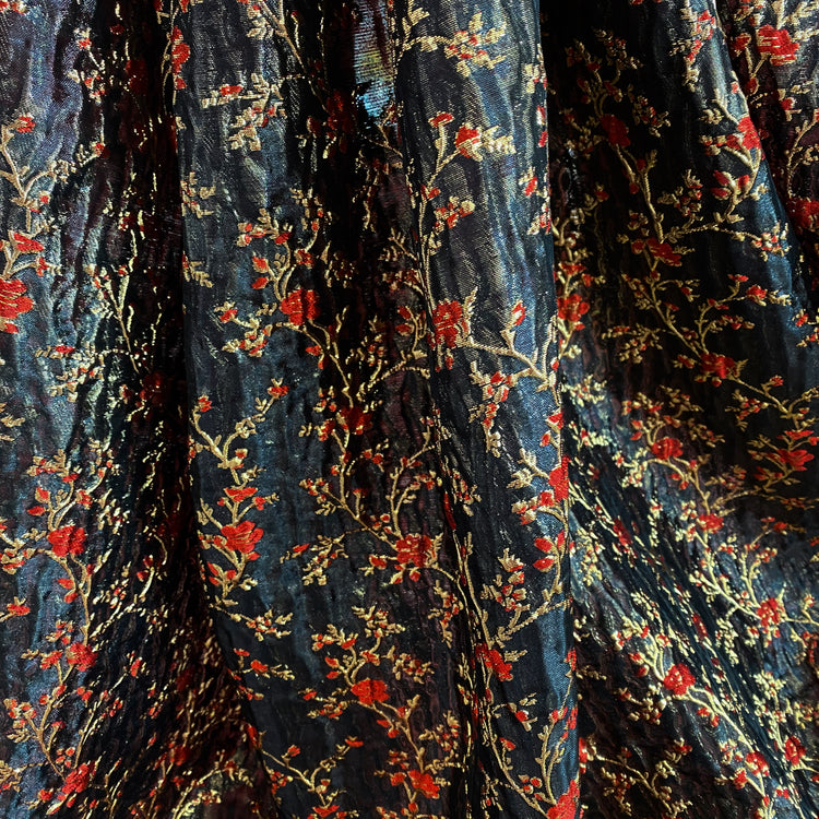 Floral Blossom Brocade - Metallic - Black/Red