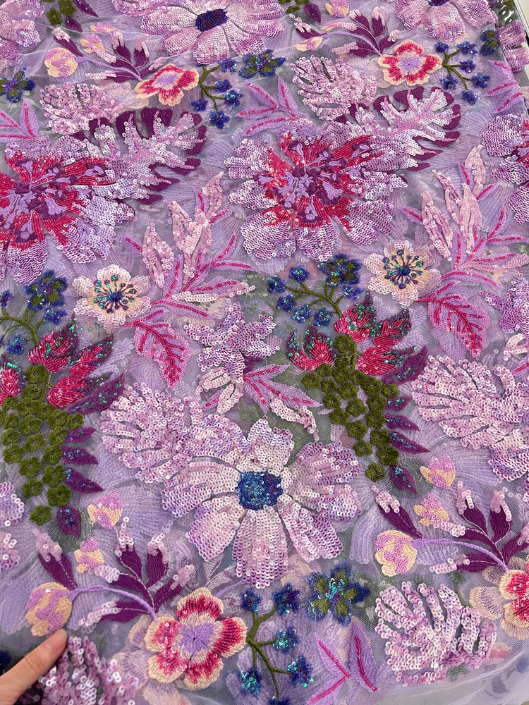 Floral Bouquet Sequined Tulle - Thistle