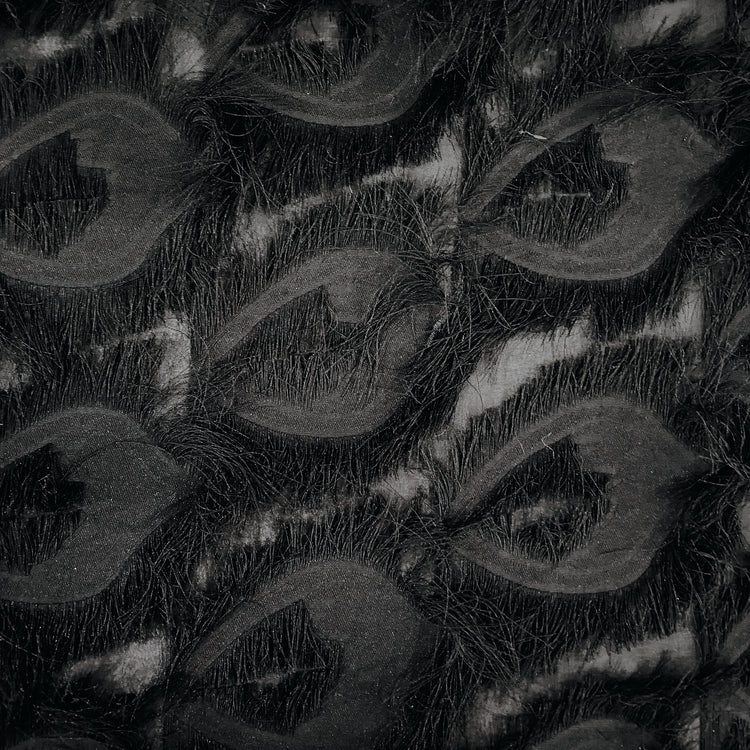 Peacock Fringed Motif Gauze - Black