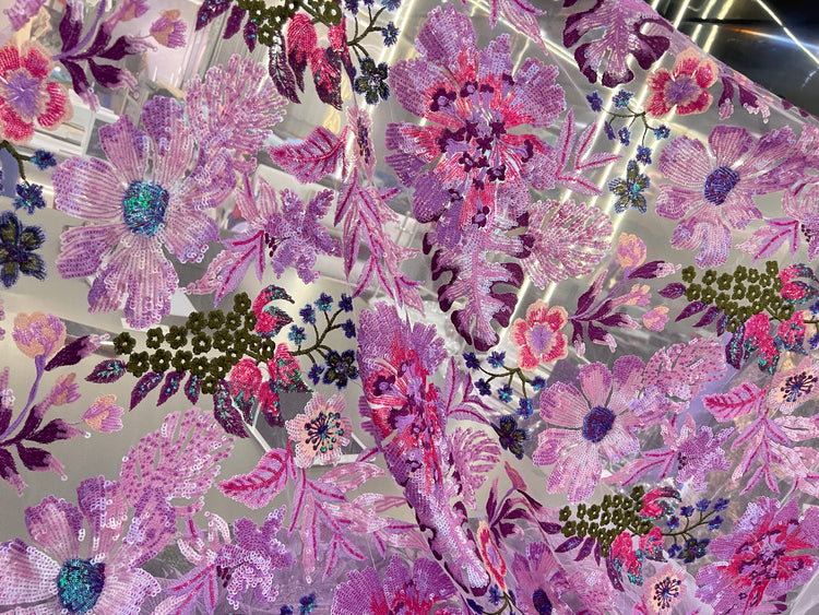 Floral Bouquet Sequined Tulle - Thistle