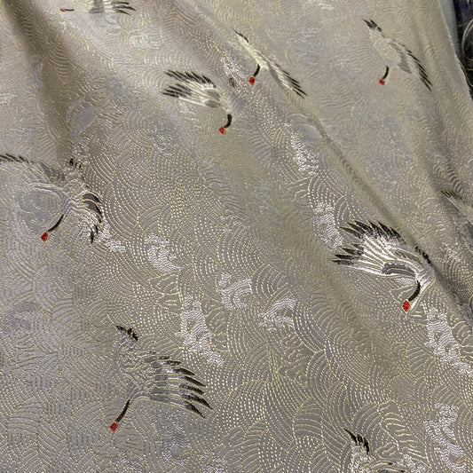 Edo Crane Cloud Satin Jacquard -  Silver