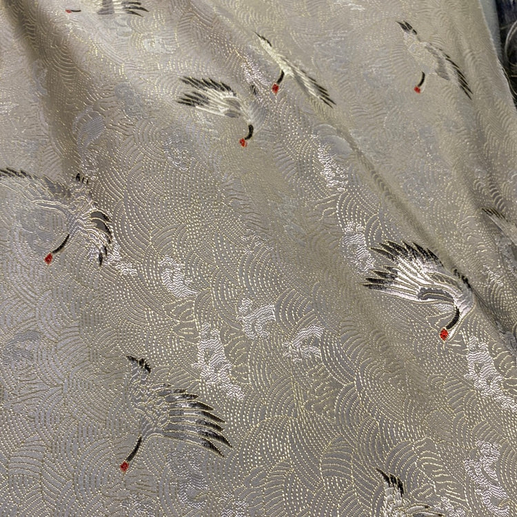 Edo Crane Cloud Satin Jacquard -  Silver