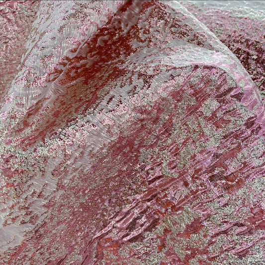 Stone Grain Brocade - Metallic - Pink/Silver