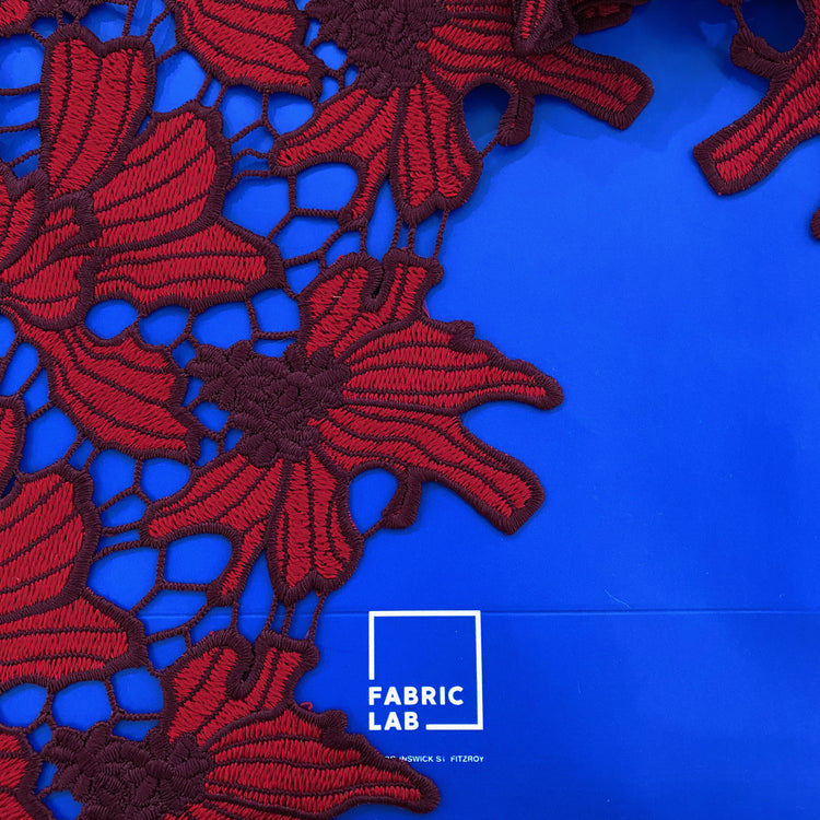 Embroidered Floral Lace - Burgundy/Red