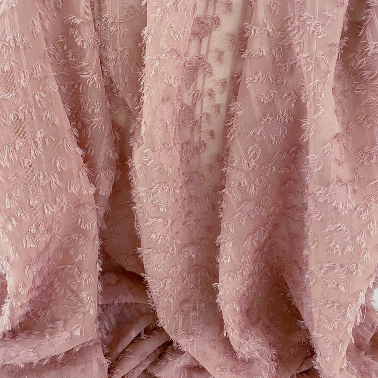 Striped Dobby Fringed Chiffon - Pale Pink