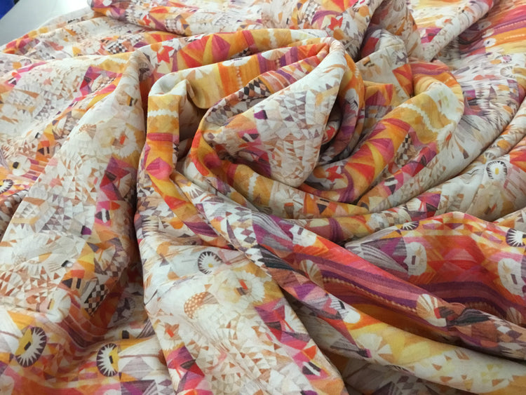 Mosaic Rose Twill - Violet/Orange