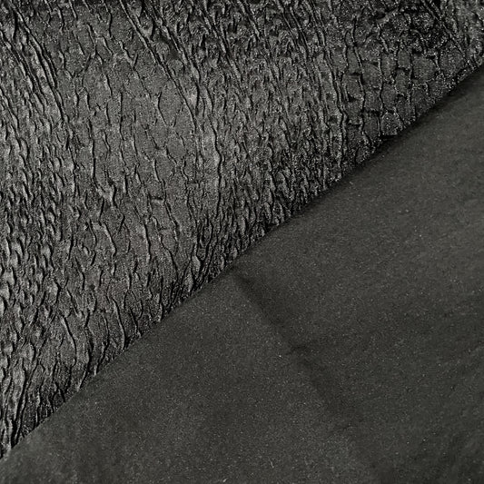 Bonded Satin - Crinkle Waves - Black