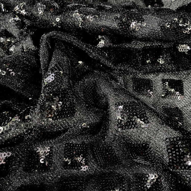 Diamond Sequinned Poly/PET Fine Boucle Knit - Black