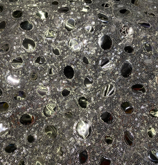 Silver ‘Mirror’ Sequin Appliqué Net