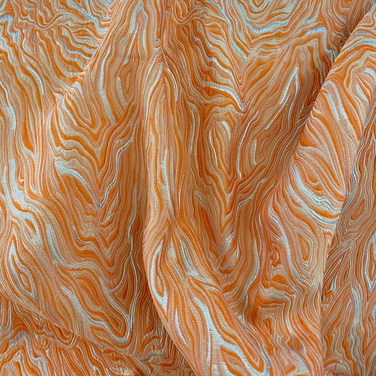 Contour Wave Brocade - Orange/Silver Metallic