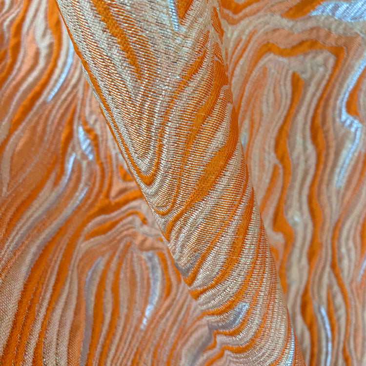 Contour Wave Brocade - Orange/Silver Metallic