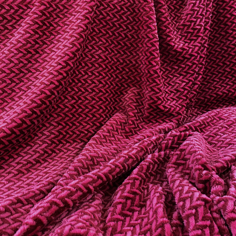 Chevron Faux Fur - Deep Pink/Brick Red