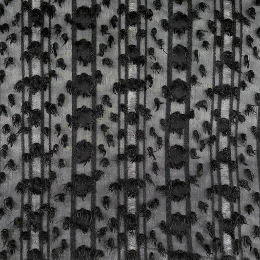 Striped Dobby Fringed Sheer Chiffon - Black