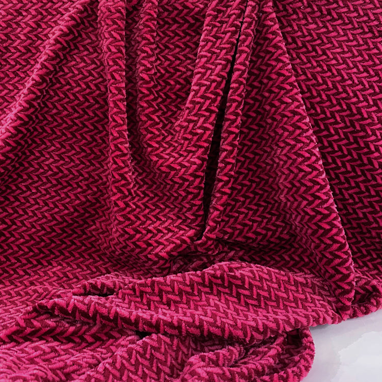 Chevron Faux Fur - Deep Pink/Brick Red