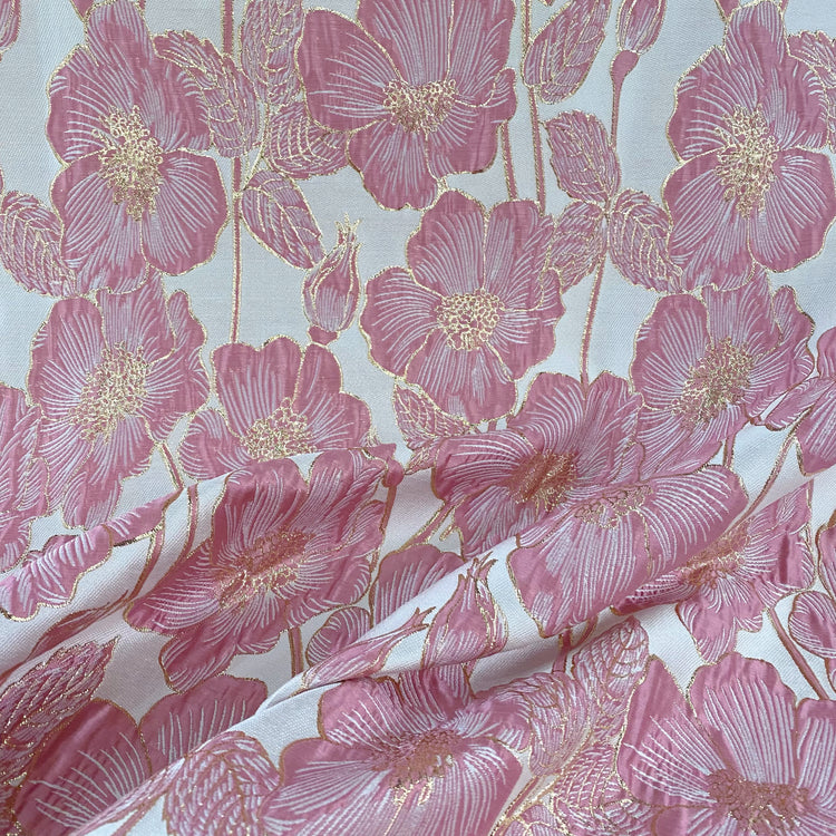 Hibiscus Ripple Brocade - Metallic - Gold/Pink