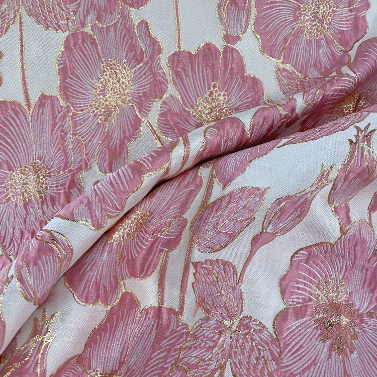 Hibiscus Ripple Brocade - Metallic - Gold/Pink