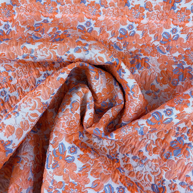 Delicate Floral Cotton Blend Jacquard - Coral/Blue