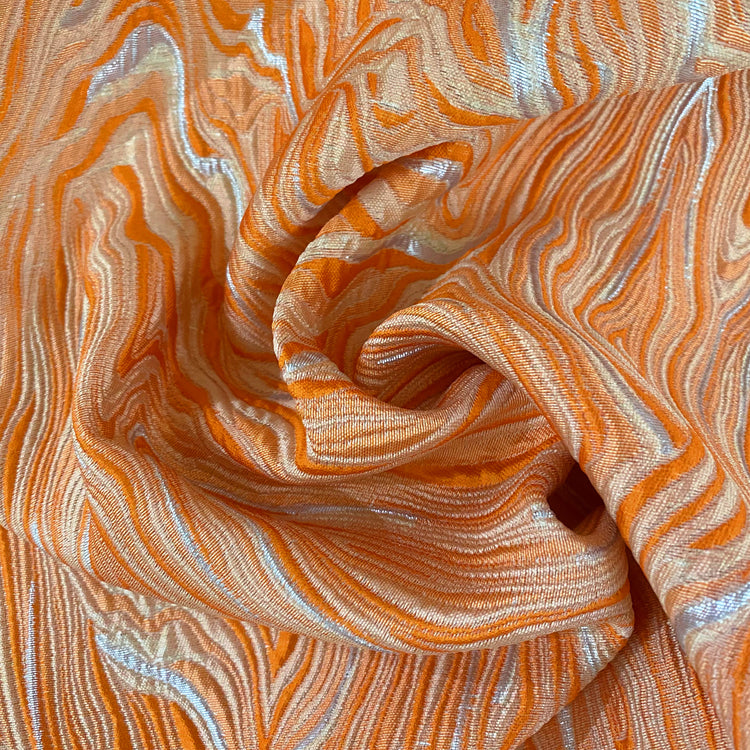 Contour Wave Brocade - Orange/Silver Metallic
