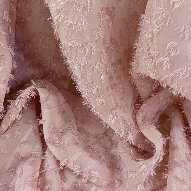 Striped Dobby Fringed Chiffon - Pale Pink