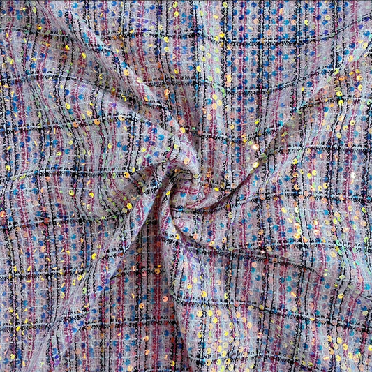 Sequinned Poly/PET Tweed - Pink/Black