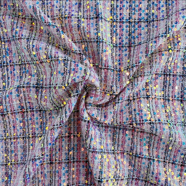 Sequinned Poly/PET Tweed - Pink/Black