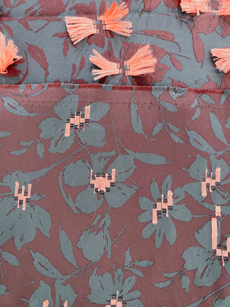 Fringed Floral Acrylic/Poly/Lurex Damask - Black / Salmon