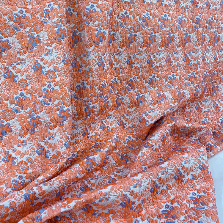 Delicate Floral Cotton Blend Jacquard - Coral/Blue