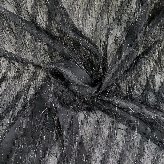Fringe Striped Sheer Gauze - Black