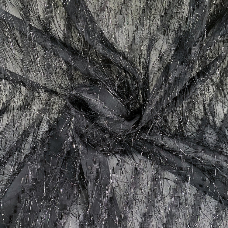 Fringe Striped Sheer Gauze - Black