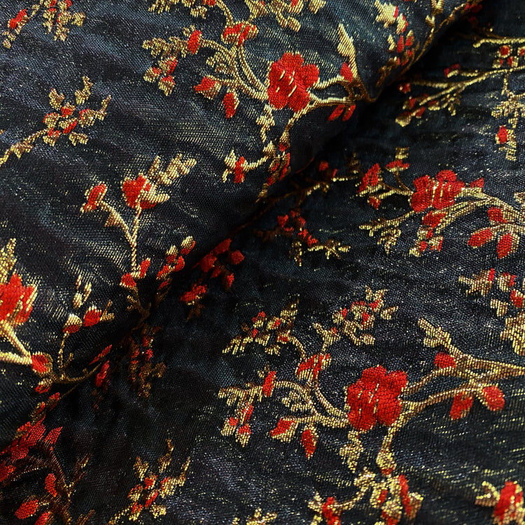 Floral Blossom Brocade - Metallic - Black/Red