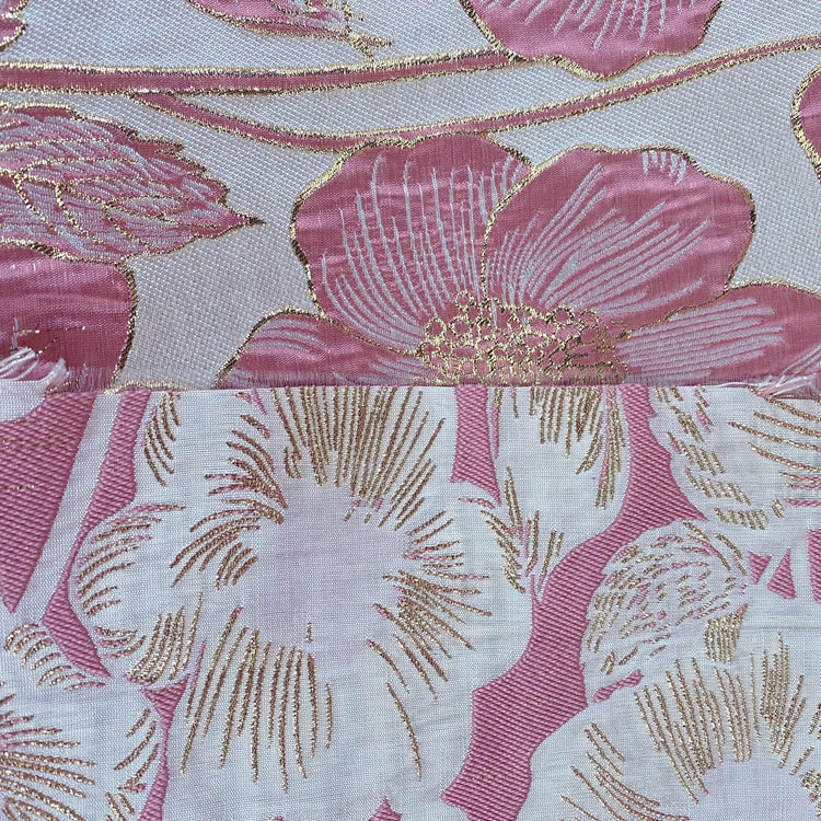 Hibiscus Ripple Brocade - Metallic - Gold/Pink