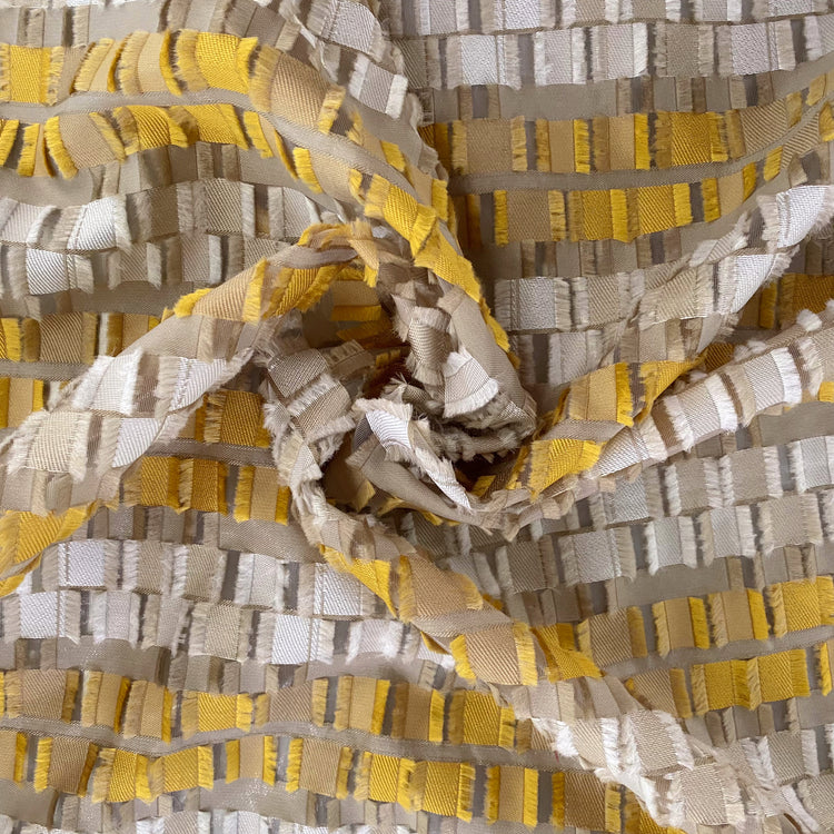 Rectangular Checkerboard Fringe Devore Organza - Yellow