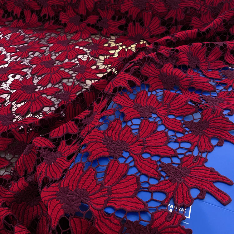 Embroidered Floral Lace - Burgundy/Red