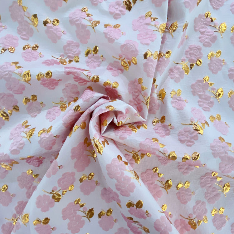 Floral Vine Poly/Lurex/Nylon Brocade - Pink - Gold
