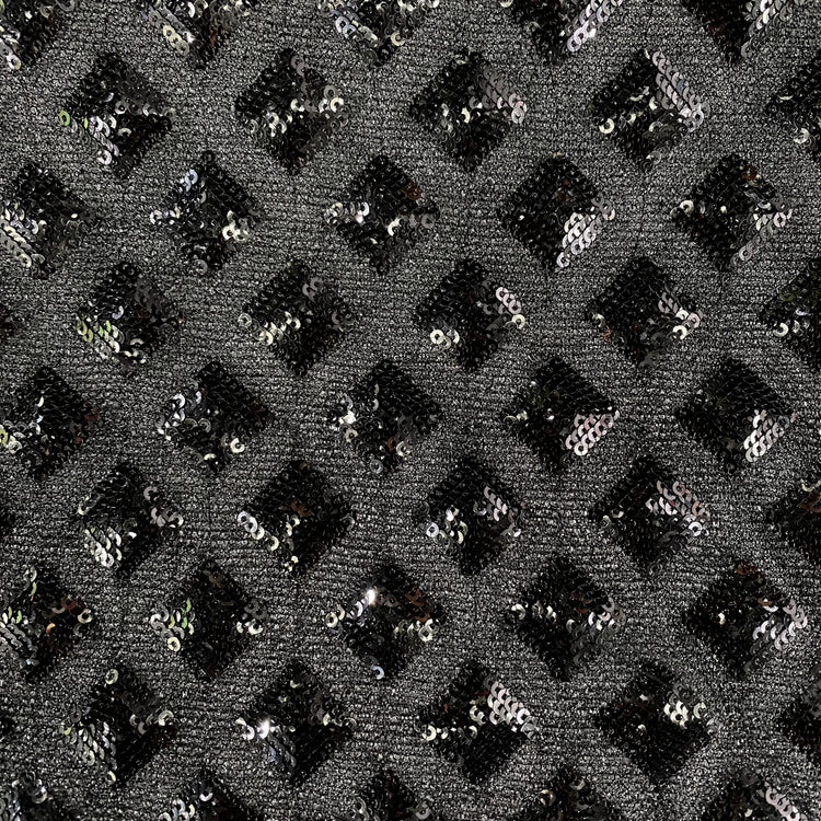 Diamond Sequinned Poly/PET Fine Boucle Knit - Black