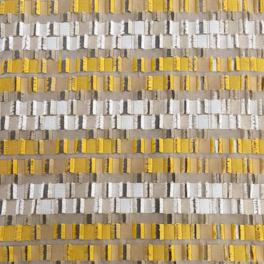 Rectangular Checkerboard Fringe Devore Organza - Yellow