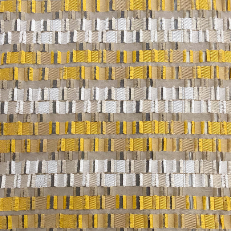 Rectangular Checkerboard Fringe Devore Organza - Yellow