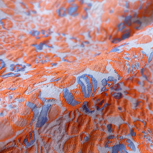 Delicate Floral Cotton Blend Jacquard - Coral/Blue