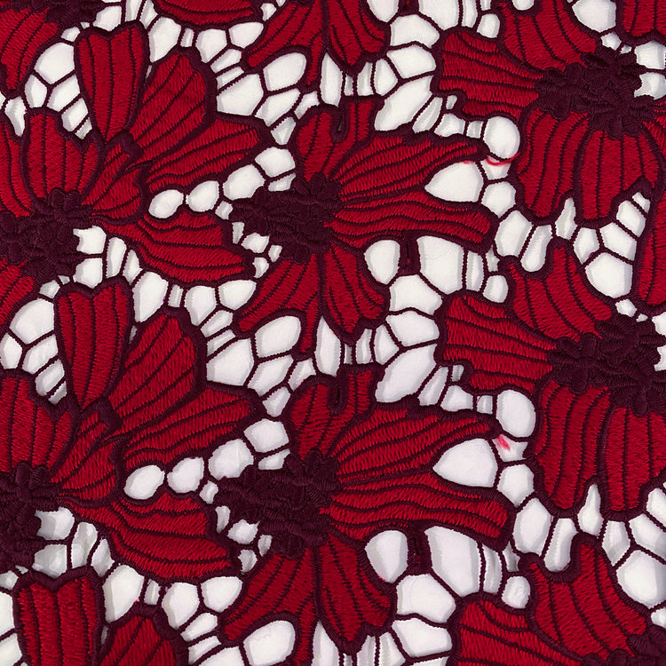 Embroidered Floral Lace - Burgundy/Red