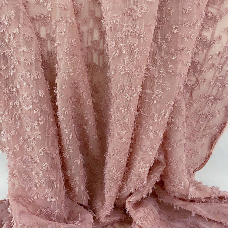 Striped Dobby Fringed Chiffon - Pale Pink