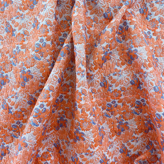 Delicate Floral Cotton Blend Jacquard - Coral/Blue