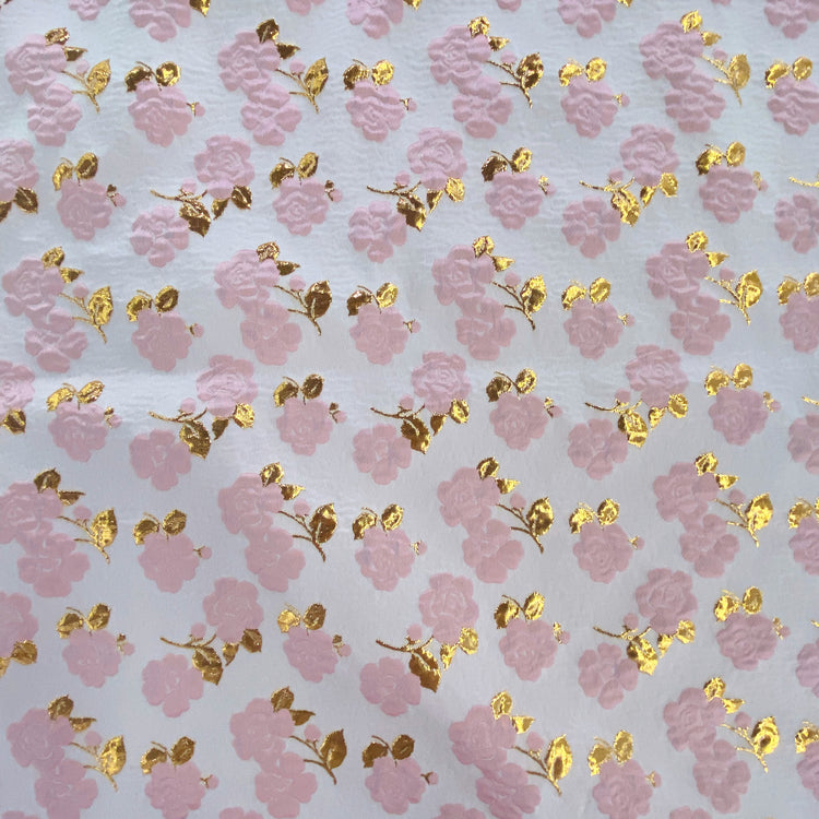 Floral Vine Poly/Lurex/Nylon Brocade - Pink - Gold