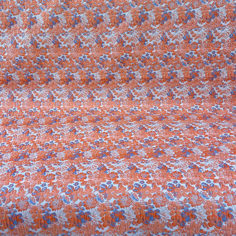 Delicate Floral Cotton Blend Jacquard - Coral/Blue