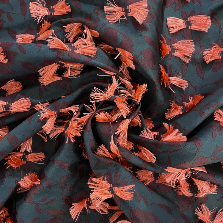 Fringed Floral Acrylic/Poly/Lurex Damask - Black / Salmon