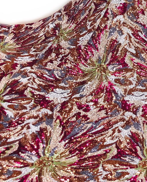 Sequined Hibiscus Floral Tulle - Deep Pink/