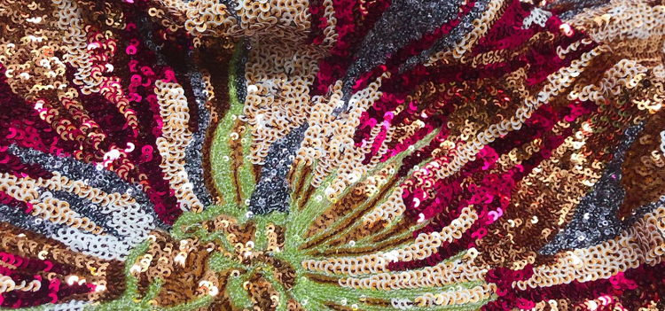 Sequined Hibiscus Floral Tulle - Deep Pink/