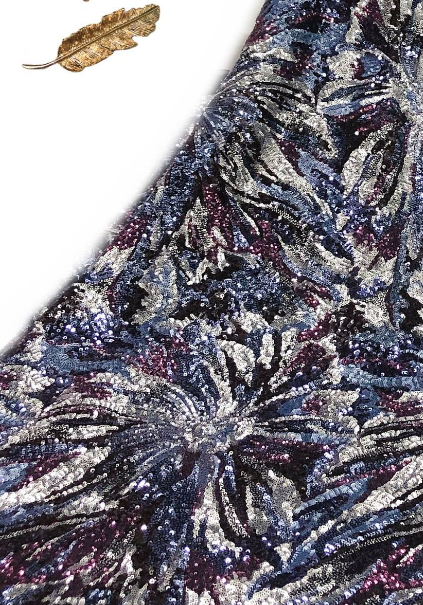 Sequined Hibiscus Floral Tulle - Purple