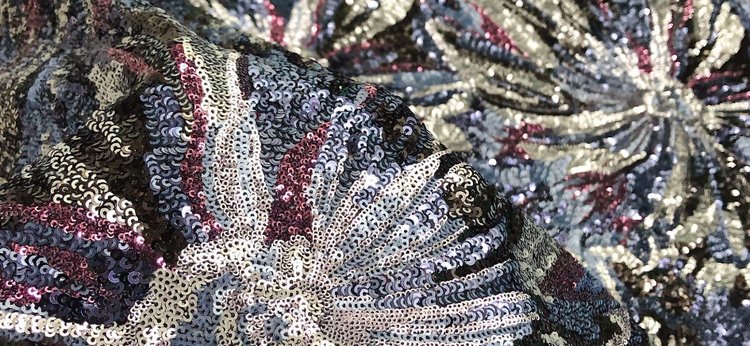 Sequined Hibiscus Floral Tulle - Purple