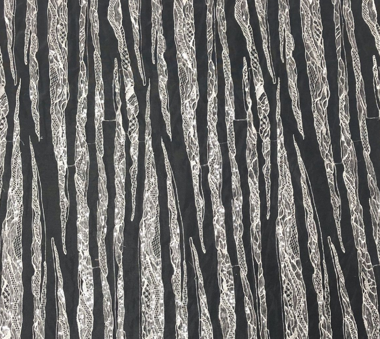 Abstract Bark - Embroidered Sequinned Netting - White